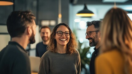 Fototapeta premium Diverse group of smiling colleagues collaborating in modern office