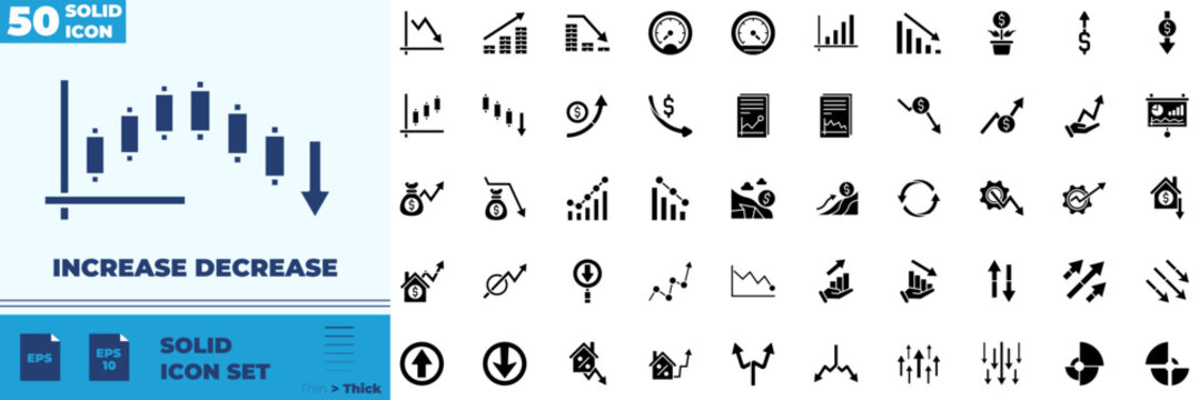 Increase Decrease Solid Editable Icons set