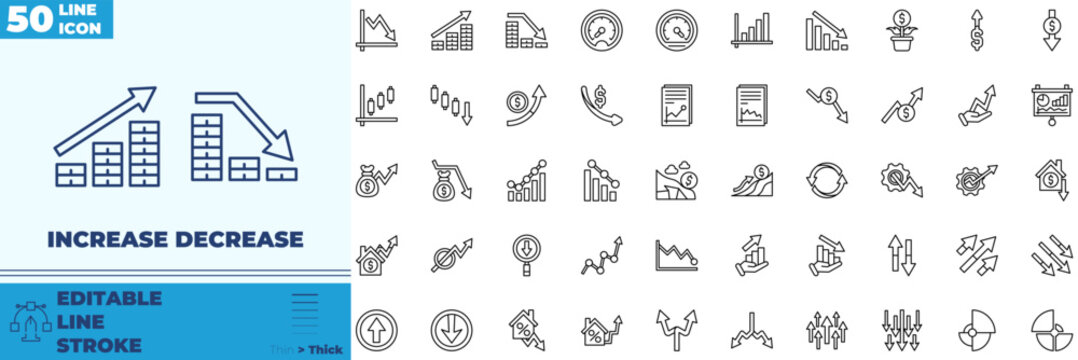 Increase Decrease Line Editable Icons set