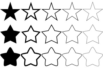 Obraz premium Five-pointed star design in silhouette, outline and thin lines, flat isolated on white background, vector