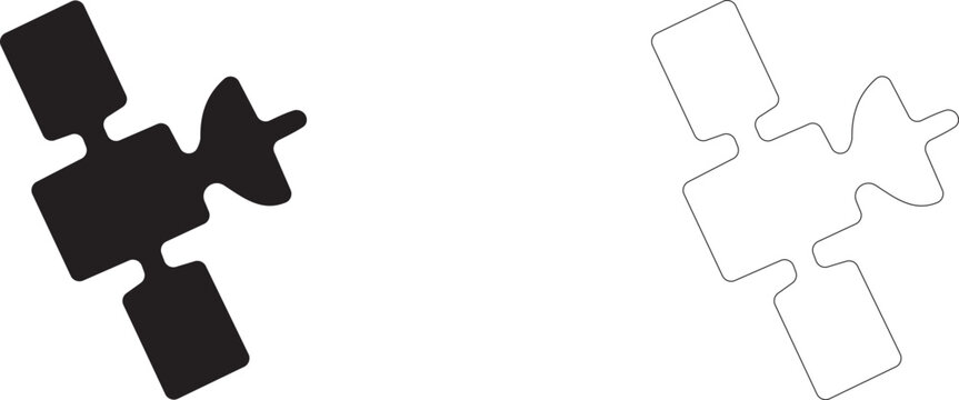 Space satellite vector icon, orbital communication spacecraft symbol, telecommunications, global internet and aerospace technology.