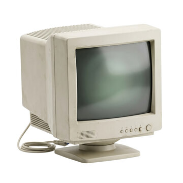 Vintage beige CRT computer monitor isolated on transparent background