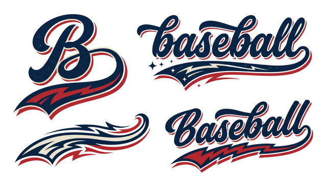 Vintage Baseball Script Vector with Retro Wave Tails and Athletic Typographic Underlines