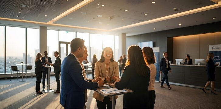 Corporate professionals discussing strategy in a modern office meeting