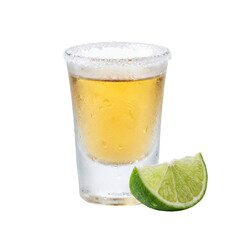 Frosted tequila shot with salted rim and lime © BTG