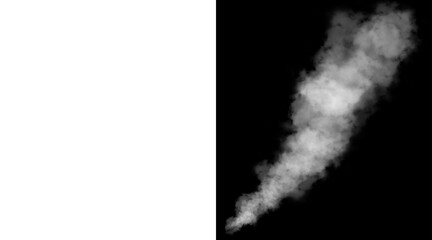 Atmospheric white smoke plume on black background, realistic steam trail illustration, ethereal fog and vapor cloud for overlay effects © MstSaudia
