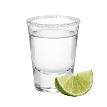 Clear vodka shot with salt rim and lime