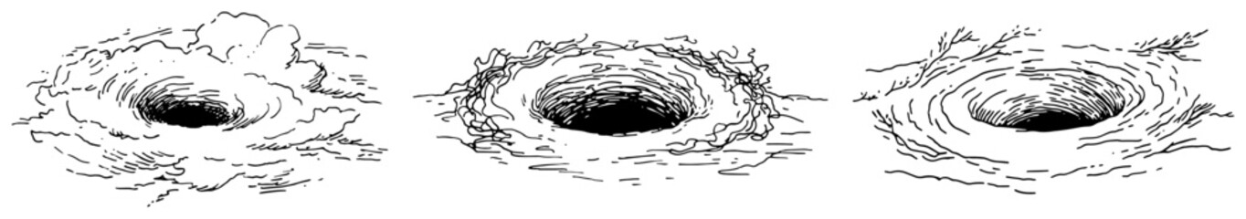 Deep sinkholes and ground craters in hand drawn ink sketch style © Celestynka