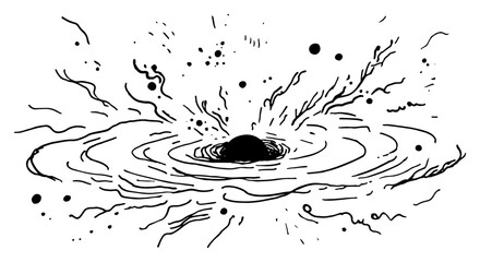 Cosmic black hole with swirling energy and gravitational waves minimalist sketch style © Celestynka