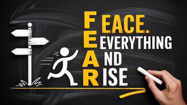 Face everything and rise fear motivation concept with inspirational typography and business growth arrow
