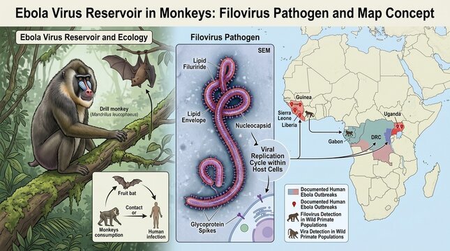 Ebola virus reservoir in monkeys and filovirus pathogen map