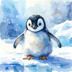 Fototapeta premium Aquarell-Baby-Pinguin im Winter
