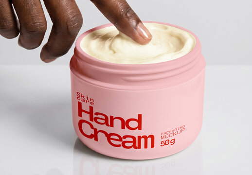 Cosmetic Cream Jar Mockup with Finger Touch