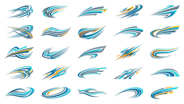 Abstract Speed Swoosh Vector Pack &ndash; Futuristic Motion Curves, Racing Streaks, Flowing Line Shapes, Editable Minimal Sports Elements, Isolated White