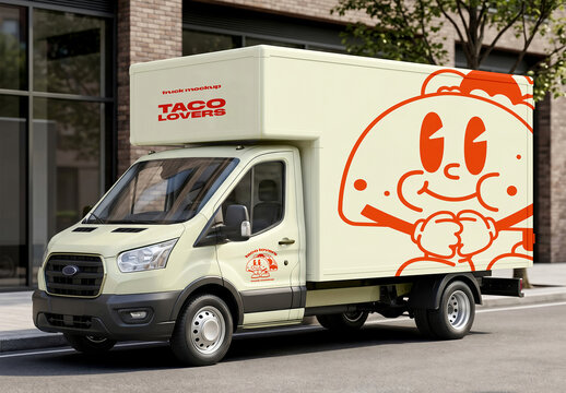 Food Truck Branding Mockup on City Street
