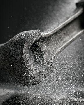 Detailed medium shot capturing shot peening on connecting rods emphasizing the strengthening process that boosts fatigue resistance and overall mechanical reliability.