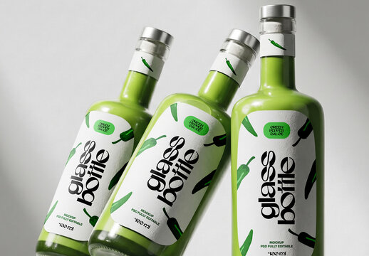 Three Sauce Bottle Mockups on Studio Surface