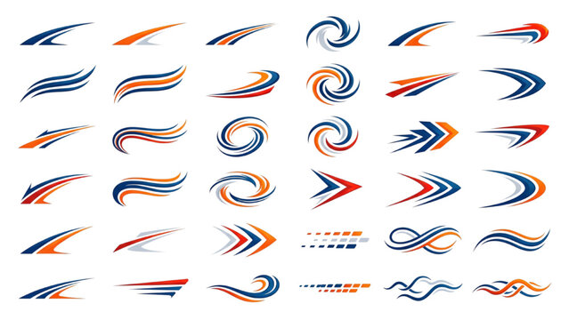 Abstract Aerodynamic Speed Swoosh Vector Pack &ndash; Futuristic Motion Curves, Flowing Line Shapes, Minimal Racing Streak Graphics, Editable Sports Elements, Isolated White