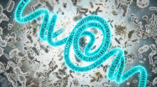 3d render of a spiralshaped bacterium, representing spirochetes