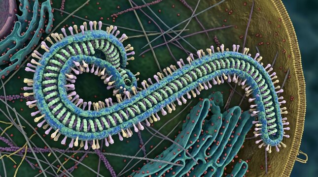 3d illustration of an ebola virus particle inside a human cell
