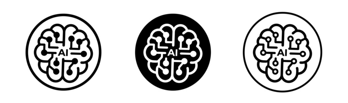 Artificial intelligence logo set brain shaped designs with 'ai' text in circular frames vector illustration