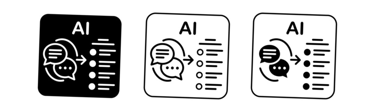 Ai chatbot interface icons with speech bubbles and text illustrating human computer interaction and automated response systems