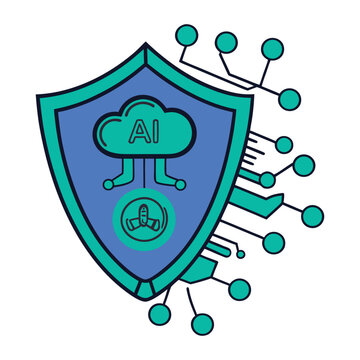 AI Cloud Cybersecurity Shield Vector Icon