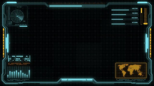 Digital HUD futuristic background motion graphic element cyber generated. Future technology interface data sci-fi display screen. Artificial intelligent analytic simulation, loop able video background