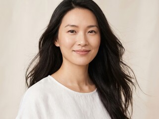 Fototapeta premium Confident Asian woman portrait with natural beauty and warm professional lifestyle expression
