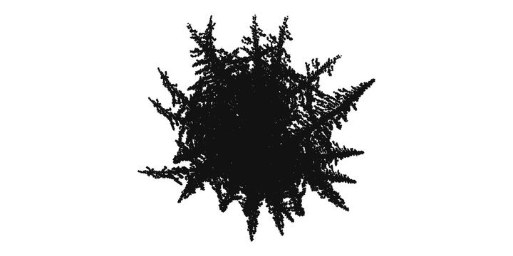 Black fractal ice crystal pattern with frozen sharp edges on transparent png background.