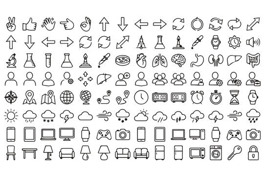 Extensive collection of miscellaneous universal line icons with collection
