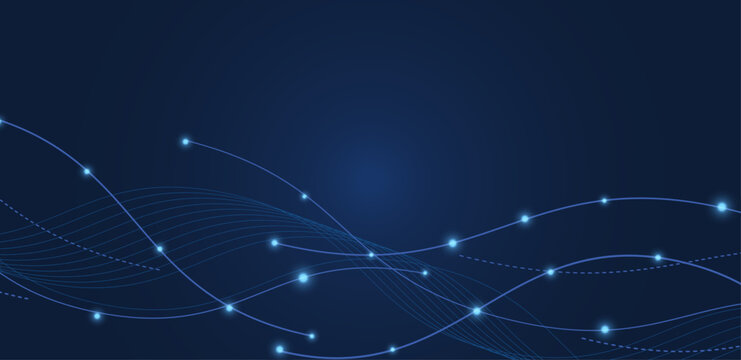 Abstract blue data stream with moving glowing particles and futuristic cyber-connections. A technological experiment with digital wave particles.