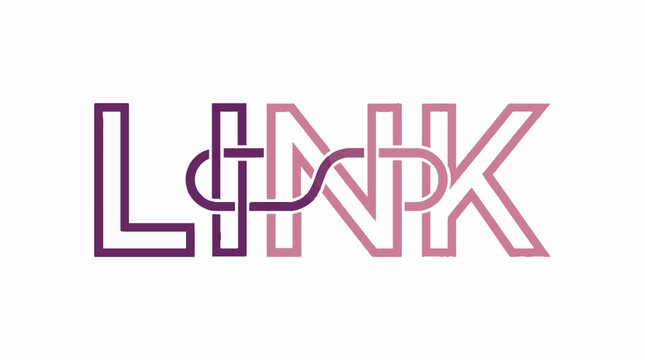 Typography design of the word LINK with an integrated chain link graphic element in a minimalist vector style on a white background