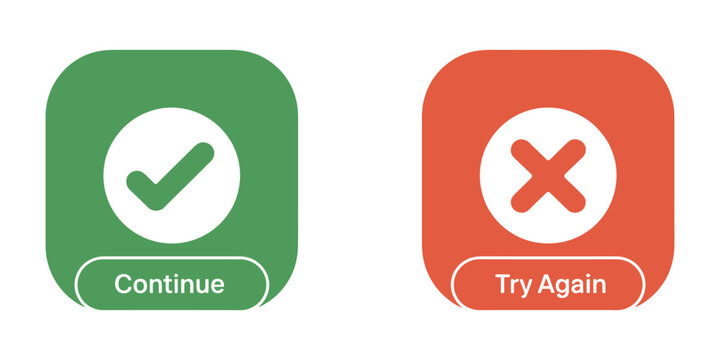 Continue and Try Again Vector Button Set for User Interface Navigation and Interactive Web Design Concept Vector Illustration