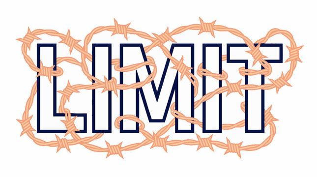 Word Limit written in bold dark blue typography wrapped in light orange barbed wire vector illustration on a plain white background