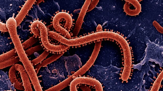 Scanning electron micrograph of ebola virus particles