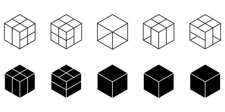 3d cube icon set, Cube vector icons. Black Cube icons, Cube 3d box icon. Three-dimensional cube shape in flat. Linear and dotted style cube shape. Cube icon vector illustration, sugar icon symbol.