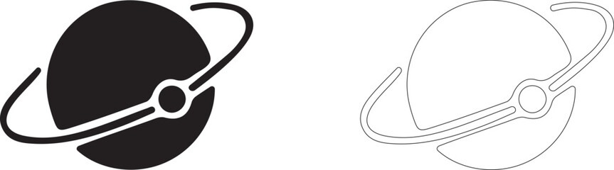 Planet with orbit vector icon, artificial satellite symbol, planetary trajectory, space exploration, astronomy and aerospace technology. © PicMag