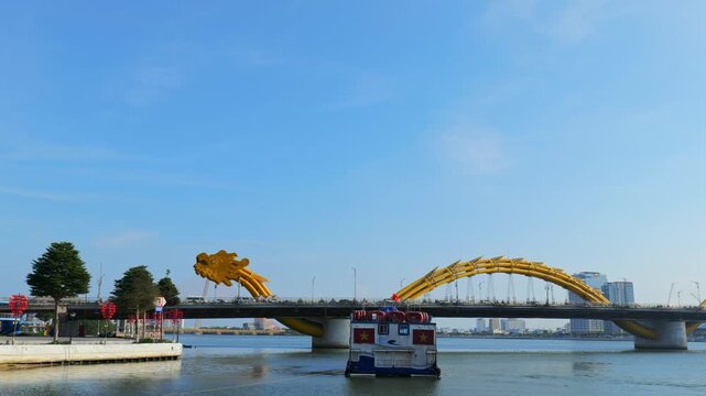 Dragon bridge over Han river in Danang, Vietnam. A famous landmark in Da Nang.