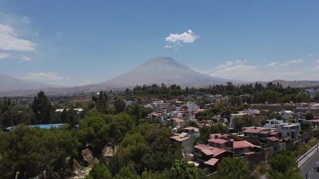 Drone shot focusing on Volc&aacute;n Misti, Arequipa Peru