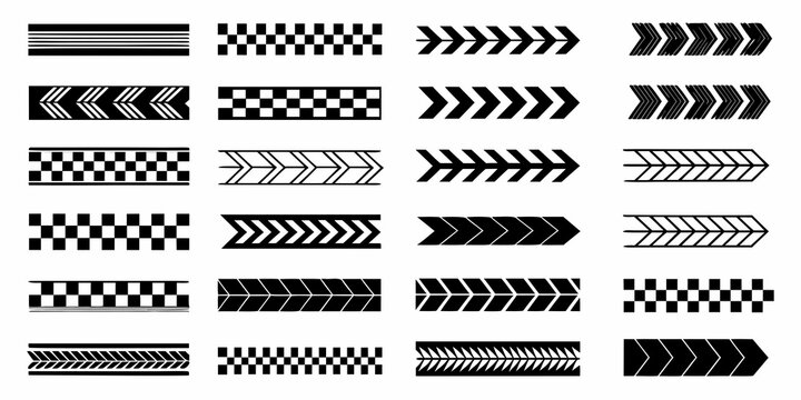 Checkered flag and speed strip patterns on a white background