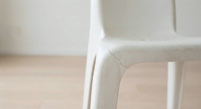 Close-up of cracked plastic chair in room