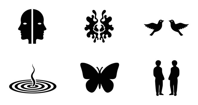 6 Minimalist silhouette icons psychology, human, butterfly, birds, abstract