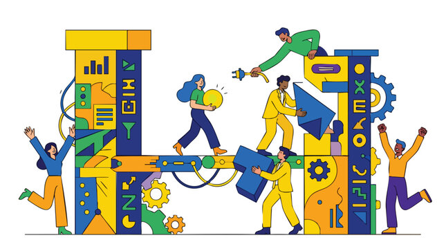 Collaborative enterprise team constructing a scalable data-driven marketing infrastructure and integrated business ecosystem for high-growth agencies