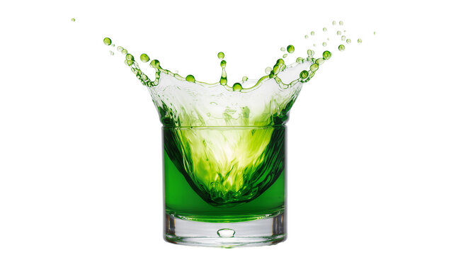 Green liquid splashing out of glass