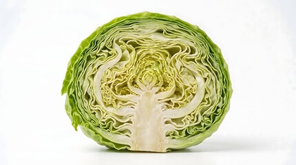 Obraz premium Fresh Green Cabbage Isolated on White Background Front View with Soft Shadow