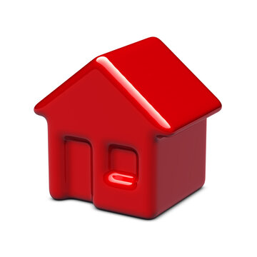 Modern soft red house icon on white. Clean isolated graphic symbol for real estate, web UI navigation, and mobile app interfaces