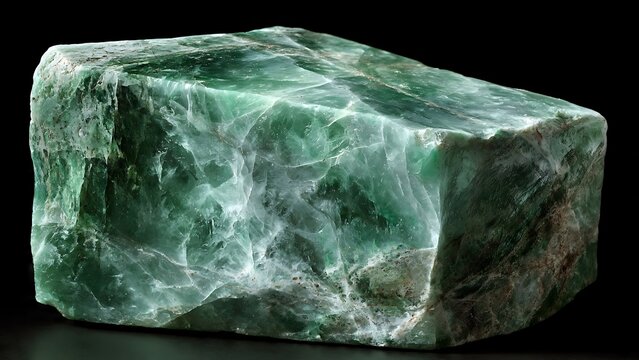 Raw Unpolished Green Jadeite Stone with Translucent Mineral Veins and Emerald Tones