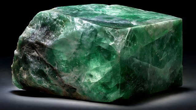 Raw Unpolished Green Jadeite Stone with Translucent Mineral Veins and Emerald Tones