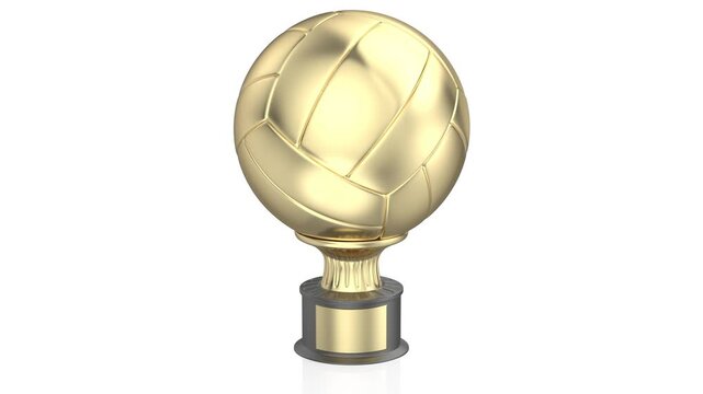 Golden volleyball trophy on white background